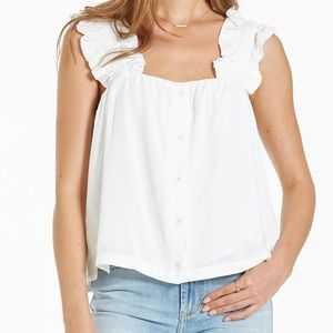 Dear John Ruched White Strap Tank